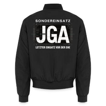  Sondereinsatz JGA – Letzter Einsatz vor der Ehe - Unisex Bomberjacke - Schwarz - Hinten - AI Model Male 185 light (185cm)