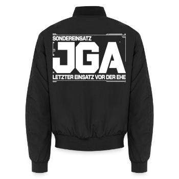  Sondereinsatz JGA – Letzter Einsatz vor der Ehe - Unisex Bomberjacke - Schwarz - Hinten - AI Model Male 185 light (185cm)