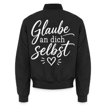 Glaube an dich selbst Script-Typografie - Unisex Bomberjacke - Schwarz - Hinten - AI Model Male 185 light (185cm)