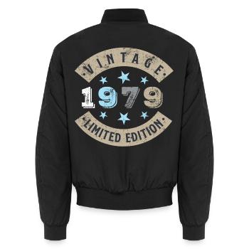 1979 Vintage - Unisex Bomberjacke - Schwarz - Hinten - AI Model Male 185 light (185cm)