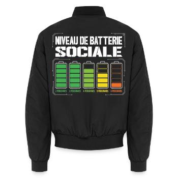 Niveau De Batterie Sociale Humour Introverti - Bomber unisexe - noir - Dos - AI Model Male 185 light (185cm)