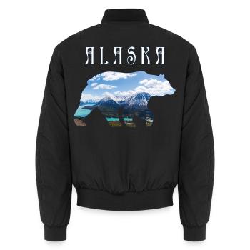 Alaskan Bear With Lake and Mountain Alaska - Unisex Bomber Jacket - black - Back - AI Model Male 185 light (185cm)