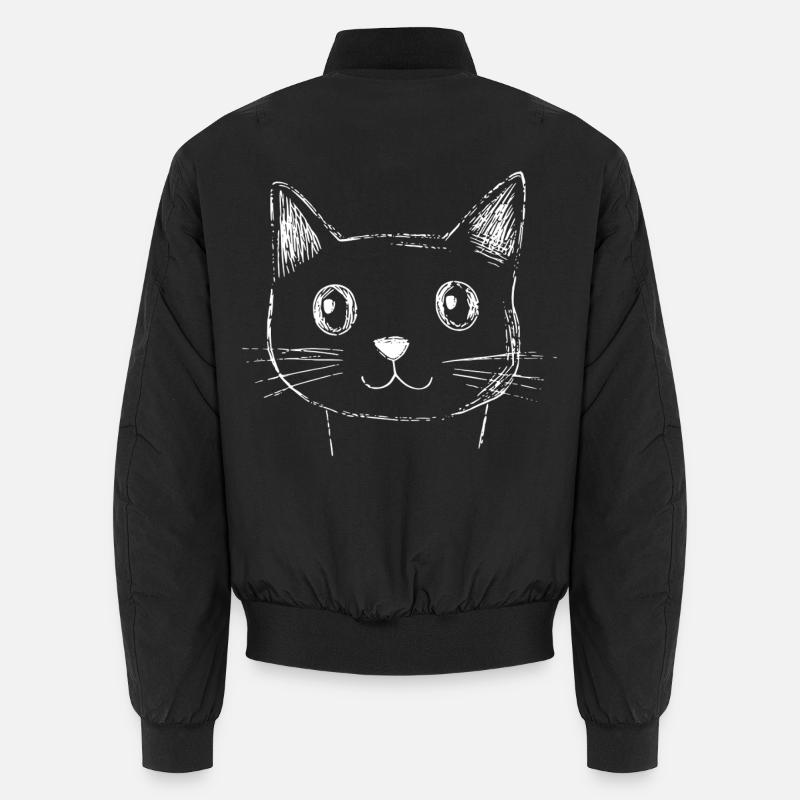 Cat Face Sketch - Unisex Bomber Jacket - black