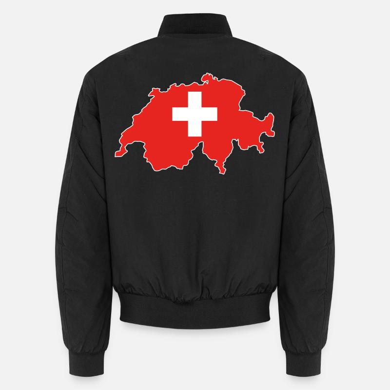 Switzerland Flag Map - Unisex Bomber Jacket - black