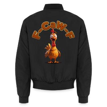 Coq de dessins animés F-Caw | Photos drôles, mode de vie - Bomber unisexe - noir - Dos - AI Model Male 185 light (185cm)