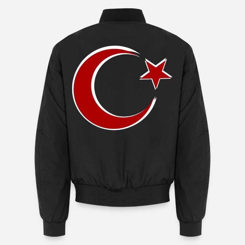 Red Moon Star Motif Turkey - Unisex Bomber Jacket - black