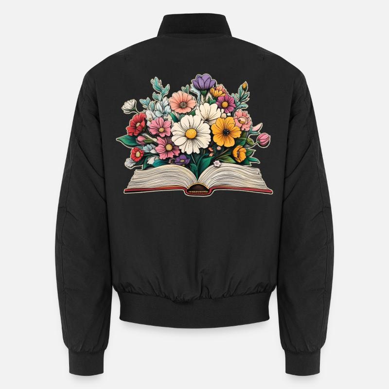 Buch mit Blumen - Unisex Bomberjacke - Schwarz