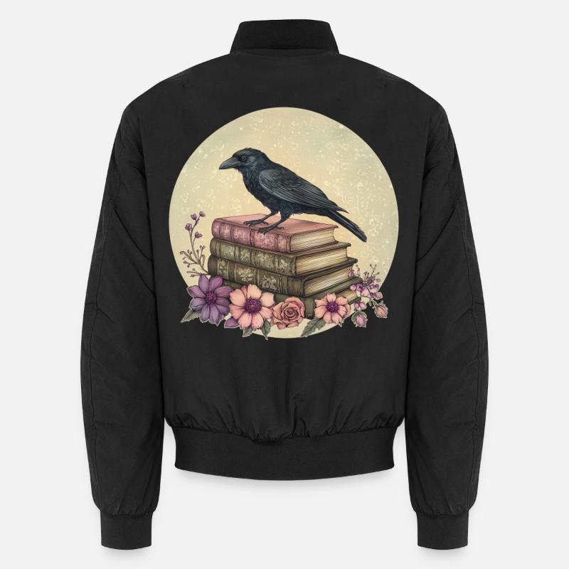 Rabe auf Bücherstapel - Unisex Bomberjacke - Schwarz
