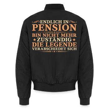 Endlich in Pension - Legende verabschiedet sich - Unisex Bomberjacke - Schwarz - Hinten - AI Model Male 185 light (185cm)
