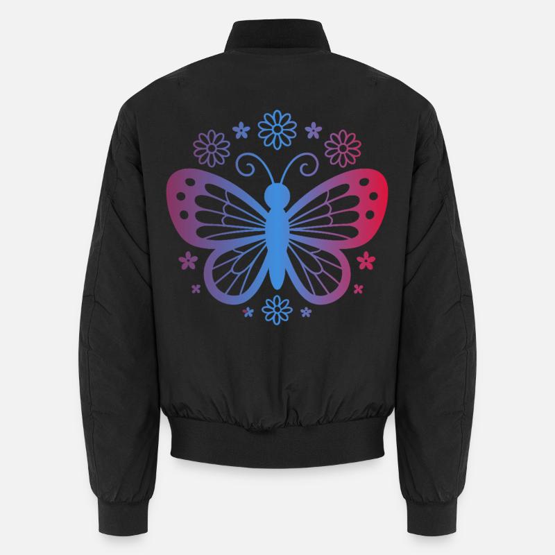 Farbverlauf Schmetterling mit Blumen Unisex Bomberjacke