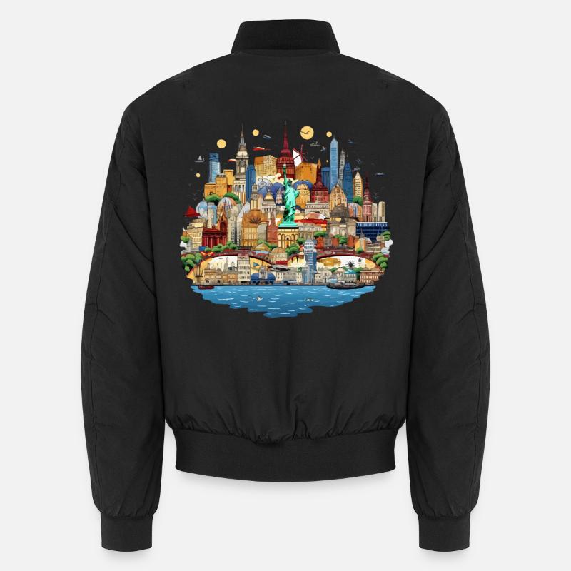 Cosmopolitan Skyline Collage - Unisex Bomber Jacket - black