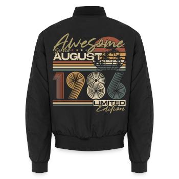 August 1986 Jahrgang Geburtstag Vintage Geschenk - Unisex Bomberjacke - Schwarz - Hinten - AI Model Male 185 light (185cm)