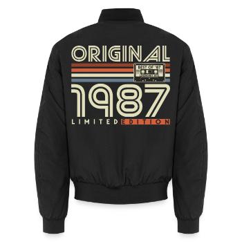 Cadeau rétro vintage d’anniversaire 1987 - Bomber unisexe - noir - Dos - AI Model Male 185 light (185cm)