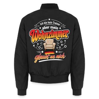 Mein Wohnzimmer glaubt an mich - Unisex Bomberjacke - Schwarz - Hinten - AI Model Male 185 light (185cm)