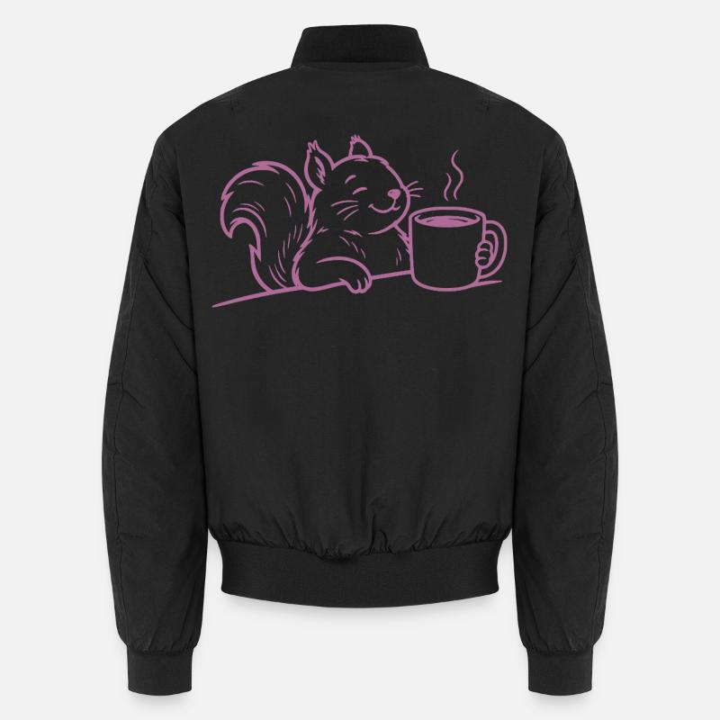 Eichhörnchen Kaffee Illustration Kaffeeliebe - Unisex Bomberjacke - Schwarz