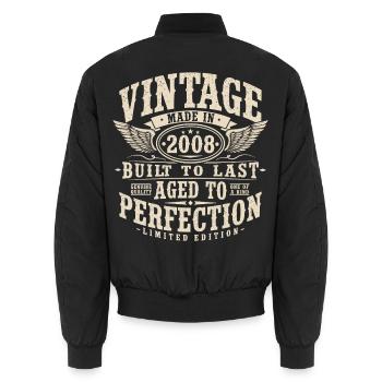Vintage 2008 Vintage Birthday Gift Retro - Unisex Bomber Jacket - black - Back - AI Model Male 185 light (185cm)