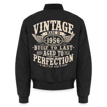 Vintage 1956 Vintage Birthday Gift Retro - Unisex Bomber Jacket - black - Back - AI Model Male 185 light (185cm)