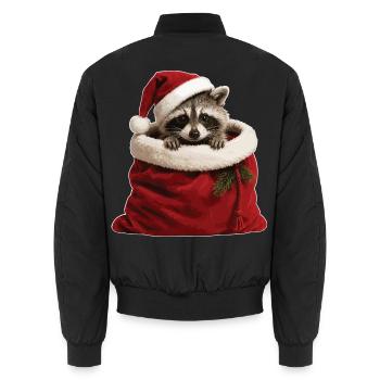 Raccoon in a Christmas sack - Unisex Bomber Jacket - black - Back - AI Model Male 185 light (185cm)