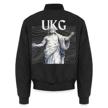 UKG – UK Garage Rave Outfit. Garage House Outfit - Unisex Bomberjacke - Schwarz - Hinten - AI Model Male 185 light (185cm)