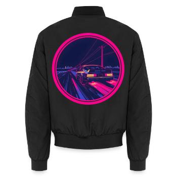 Retro Synthwave Cyberpunk Neon-Auto - Unisex Bomberjacke - Schwarz - Hinten - AI Model Male 185 light (185cm)