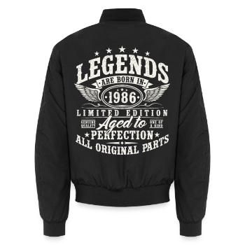 1986 Vintage Born Legends Vintage Birthday - Unisex Bomber Jacket - black - Back - AI Model Male 185 light (185cm)