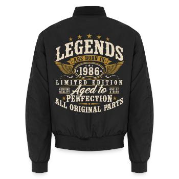 1986 Vintage Born Legends Vintage Birthday - Unisex Bomber Jacket - black - Back - AI Model Male 185 light (185cm)