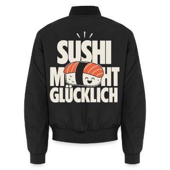 Sushi Macht Glücklich Kawaii Design - Unisex Bomberjacke - Schwarz - Hinten - AI Model Male 185 light (185cm)