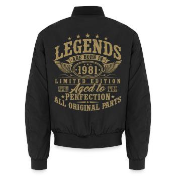 1981 Vintage Born Legends Vintage Birthday - Unisex Bomber Jacket - black - Back - AI Model Male 185 light (185cm)