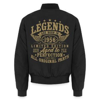 70th Birthday 1956 Vintage Vintage Gift - Unisex Bomber Jacket - black - Back - AI Model Male 185 light (185cm)