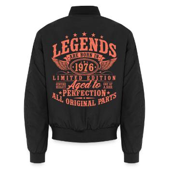 50th Birthday 1976 Vintage Born Legends - Unisex Bomber Jacket - black - Back - AI Model Male 185 light (185cm)