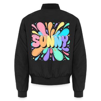 Sunny Splash Multicolored Letters - Unisex Bomber Jacket - black - Back - AI Model Male 185 light (185cm)