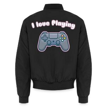 I Love Playing - Gaming Controller Design - Unisex Bomber Jacket - black - Back - AI Model Male 185 light (185cm)