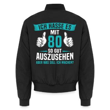 80 Jahre 80. Geburtstag Mann Frau 80 Jahre - Unisex Bomberjacke - Schwarz - Hinten - AI Model Male 185 light (185cm)