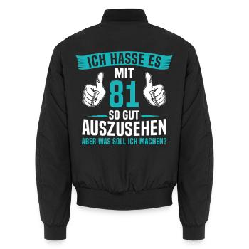 81 Jahre 81. Geburtstag Mann Frau 81 Jahre - Unisex Bomberjacke - Schwarz - Hinten - AI Model Male 185 light (185cm)