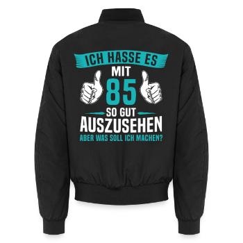 85 Jahre 85. Geburtstag Mann Frau 85 Jahre - Unisex Bomberjacke - Schwarz - Hinten - AI Model Male 185 light (185cm)
