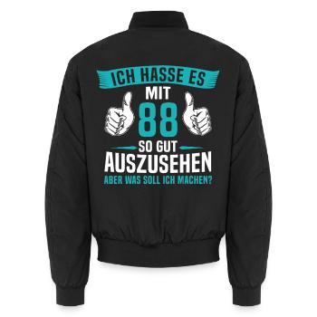 88 Jahre 88. Geburtstag Mann Frau 88 Jahre - Unisex Bomberjacke - Schwarz - Hinten - AI Model Male 185 light (185cm)