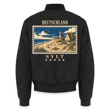 Deutschland Sylt Vintage Reisemarke - Unisex Bomberjacke - Schwarz - Hinten - AI Model Male 185 light (185cm)