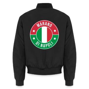 Marano di Napoli Round Emblem - Unisex Bomber Jacket - black - Back - AI Model Male 185 light (185cm)