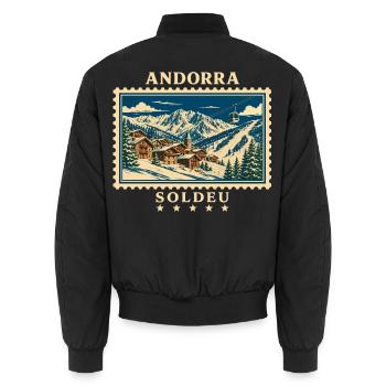 Andorra Soldeu Vintage Reisemarke - Unisex Bomberjacke - Schwarz - Hinten - AI Model Male 185 light (185cm)