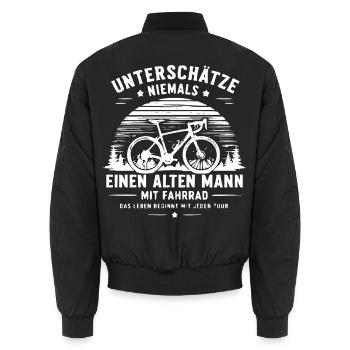 Unterschätze niemals alten Mann mit Fahrrad - Unisex Bomberjacke - Schwarz - Hinten - AI Model Male 185 light (185cm)