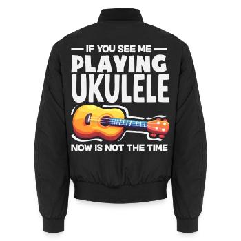 Funny Ukulele Designs and Sayings - Unisex Bomber Jacket - black - Back - AI Model Male 185 light (185cm)