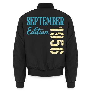 September 1956 - 70. Geburtstag - Unisex Bomberjacke - Schwarz - Hinten - AI Model Male 185 light (185cm)