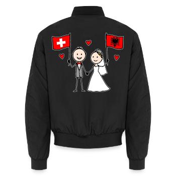 Wedding Couple Switzerland Albania Flag - Unisex Bomber Jacket - black - Back - AI Model Male 185 light (185cm)
