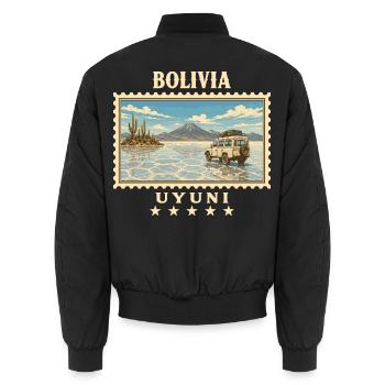 Bolivien Uyuni Vintage Reisemarke - Unisex Bomberjacke - Schwarz - Hinten - AI Model Male 185 light (185cm)