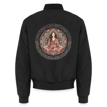 Atme Mut Ein Angst Aus Bunt Yoga - Unisex Bomberjacke - Schwarz - Hinten - AI Model Male 185 light (185cm)