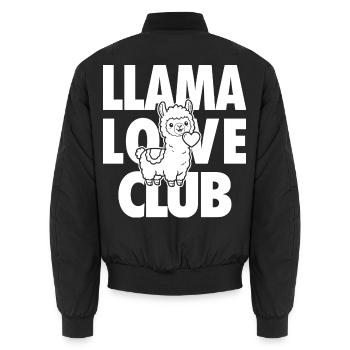 Llama Love Club – Lama mit Herz - Unisex Bomberjacke - Schwarz - Hinten - AI Model Male 185 light (185cm)