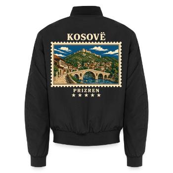 Kosovo Prizren Vintage Reisemarke - Unisex Bomberjacke - Schwarz - Hinten - AI Model Male 185 light (185cm)