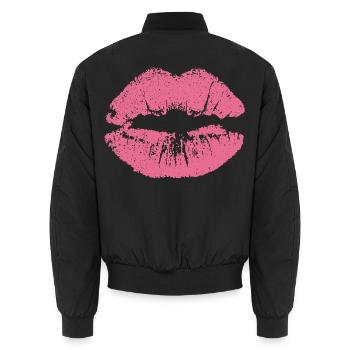 Bouche embrassante avec rouge à lèvres imprint rose - Bomber unisexe - noir - Dos - AI Model Male 185 light (185cm)