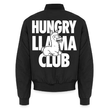 Hungry Llama Club with Burger - Unisex Bomber Jacket - black - Back - AI Model Male 185 light (185cm)