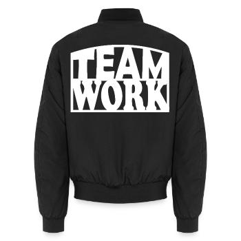 Teamwork Kraftvolles Blockbuchstaben-Design - Unisex Bomberjacke - Schwarz - Hinten - AI Model Male 185 light (185cm)